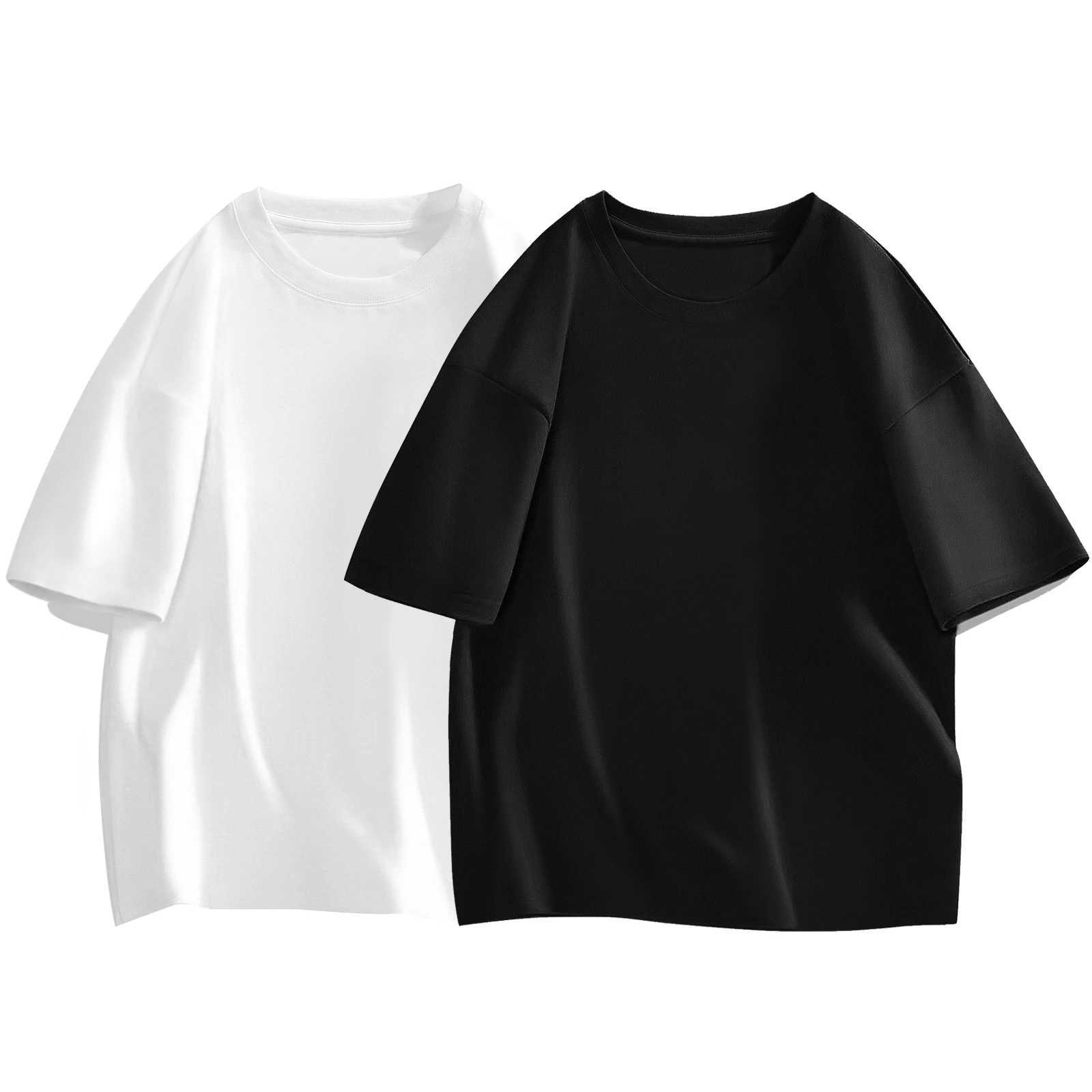 Mens T-shirt made of pure cotton high-quality gym new top pure cotton womens black and white custom printed T-shirt couples sweater W241223