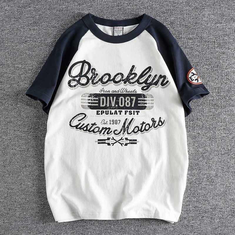 Summer new American retro short sleeved O-neck letter printed T-shirt for men fashionable and simple 100% pure cotton wash casual sports top W241223