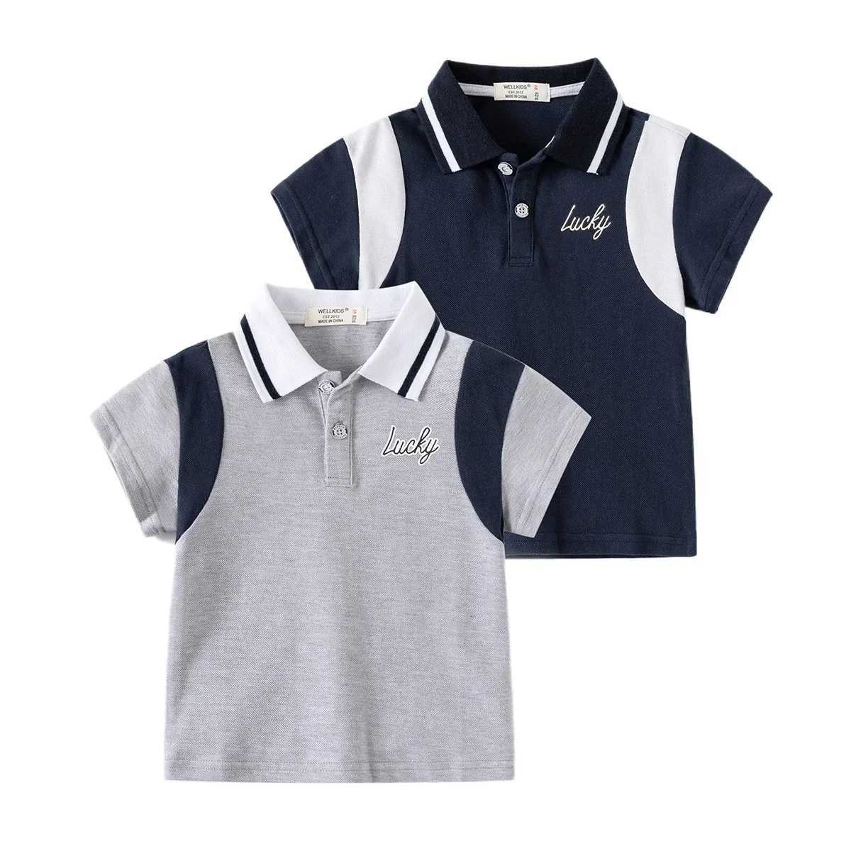 Summer boys short sleeved casual cotton color block T-shirt childrens printed letter polo shirt available for the first 3-8 years W241223
