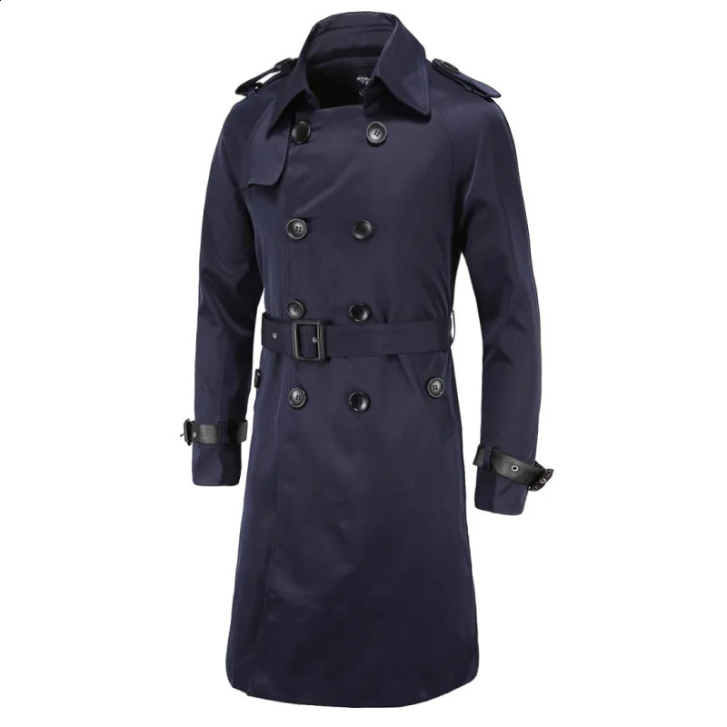 2023 Autumn Mens Casual Long Fit Double breasted Windbreaker Fashion Versatile Personalized Coat 241220