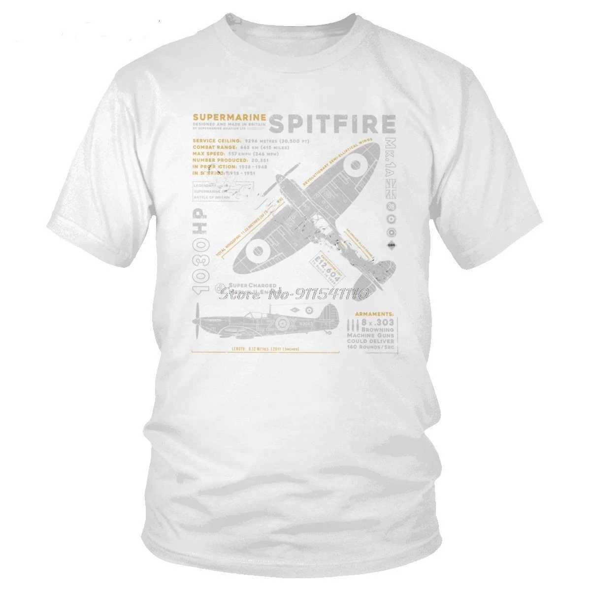 Retro Super Navy Spitfire MK T-shirt Mens Cotton T-shirt Short Sleeve Fighter Jet Pilot Airplane T-shirt Gift W241223