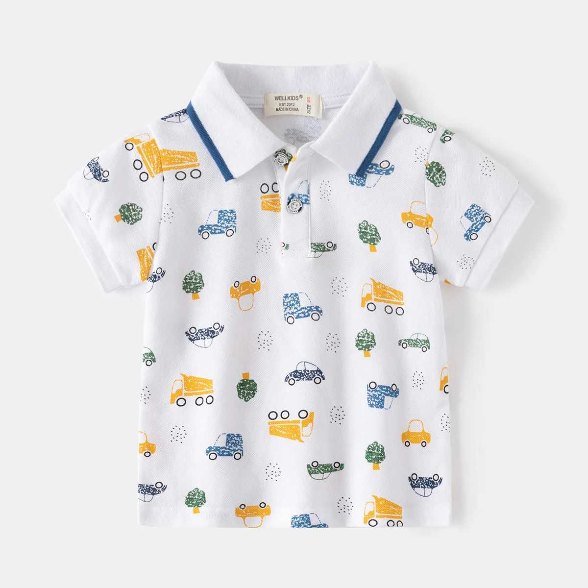 Summer boy polo shirt short sleeved childrens top wearing car pattern 90-130cm childrens T-shirt soft boys clothing W241223