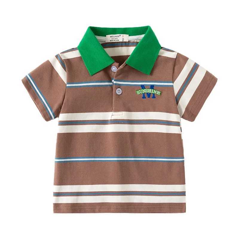 Summer boys short sleeved casual cotton striped T-shirt childrens embroidered letter polo shirt available for the first 3-8 years W241223