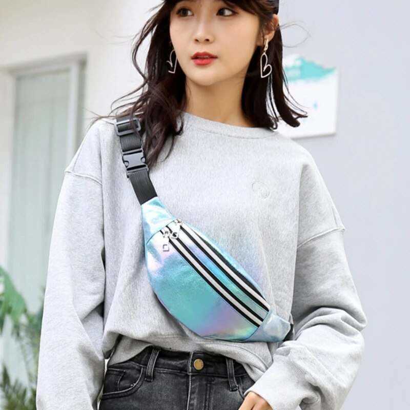 Holographic Fanny Pack Hologram Laser Beach Travel Banana Hip Bum Zip Waist Bags Women Belt Bag For Girls Z240912
