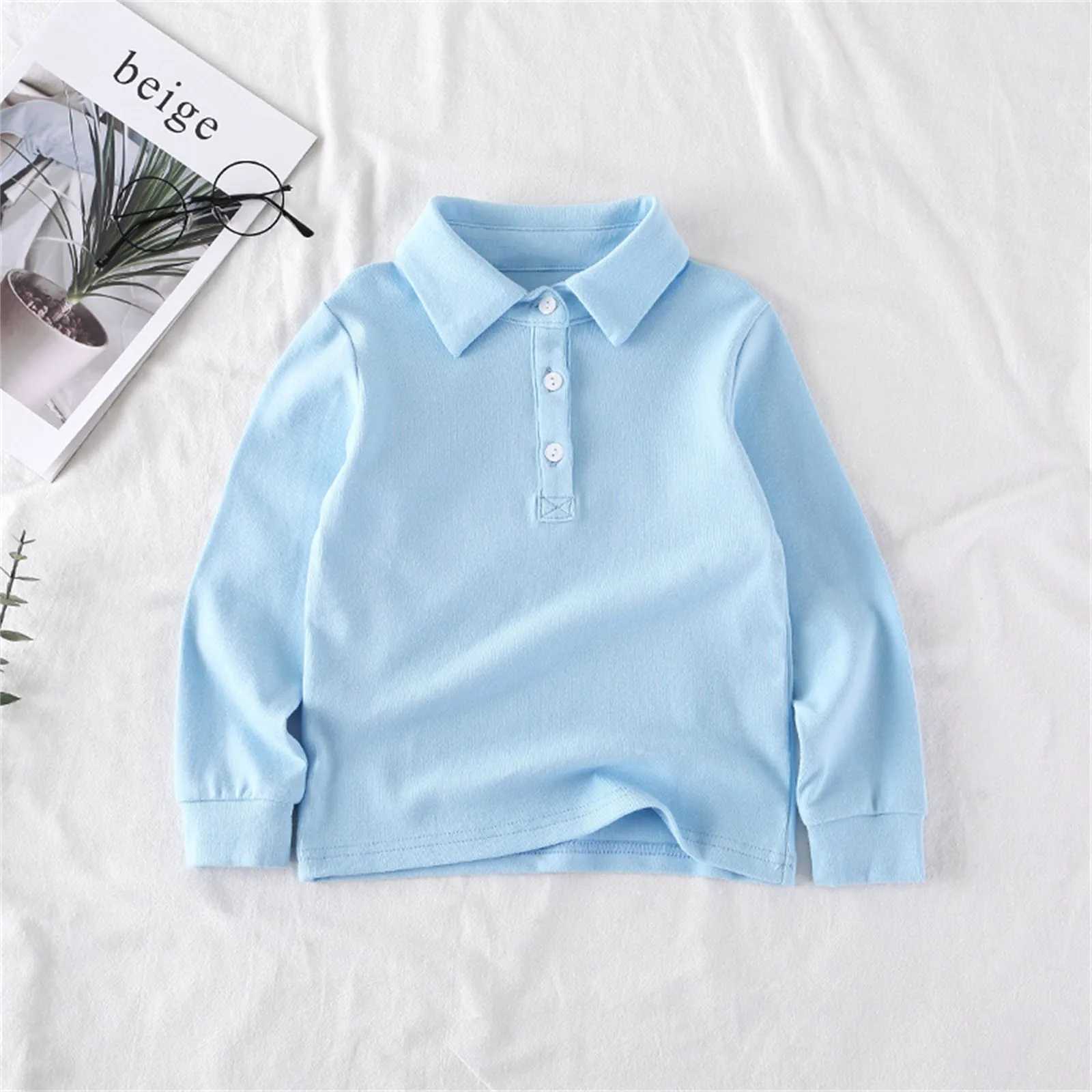 Childrens polo shirts boys and girls spring clothing lapel long sleeved T-shirts basic cotton tops childrens plain weave childrens clothing W241223