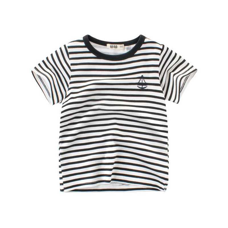 Boys 2023 summer striped T-shirt short sleeved shirt 2-7Y clothing shirt childrens pink black and white gray shirt O-neck black blue W241223