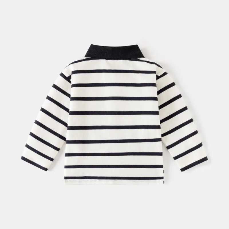 Cherry Boys striped long sleeved polo shirt autumn embroidered lapel bottom childrens polo shirt W241223
