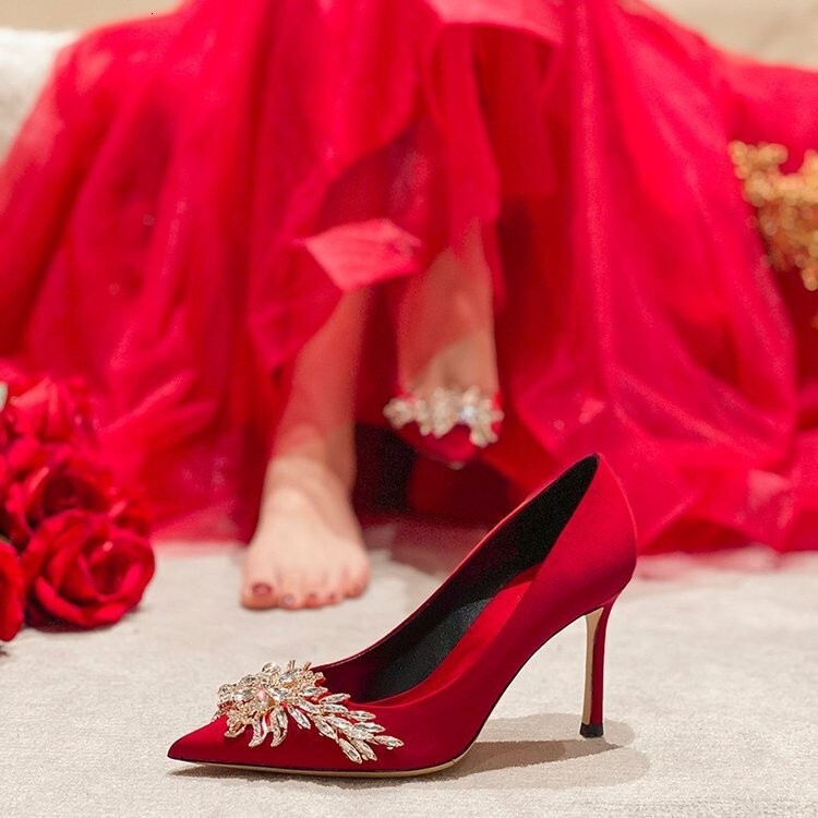 Chinese Style Ddmywed Fashion Wedding Shoes For Women Autumn New Pointed Thin High Heels Fairy Water Diamond Dress Brand F Ddmysaturn