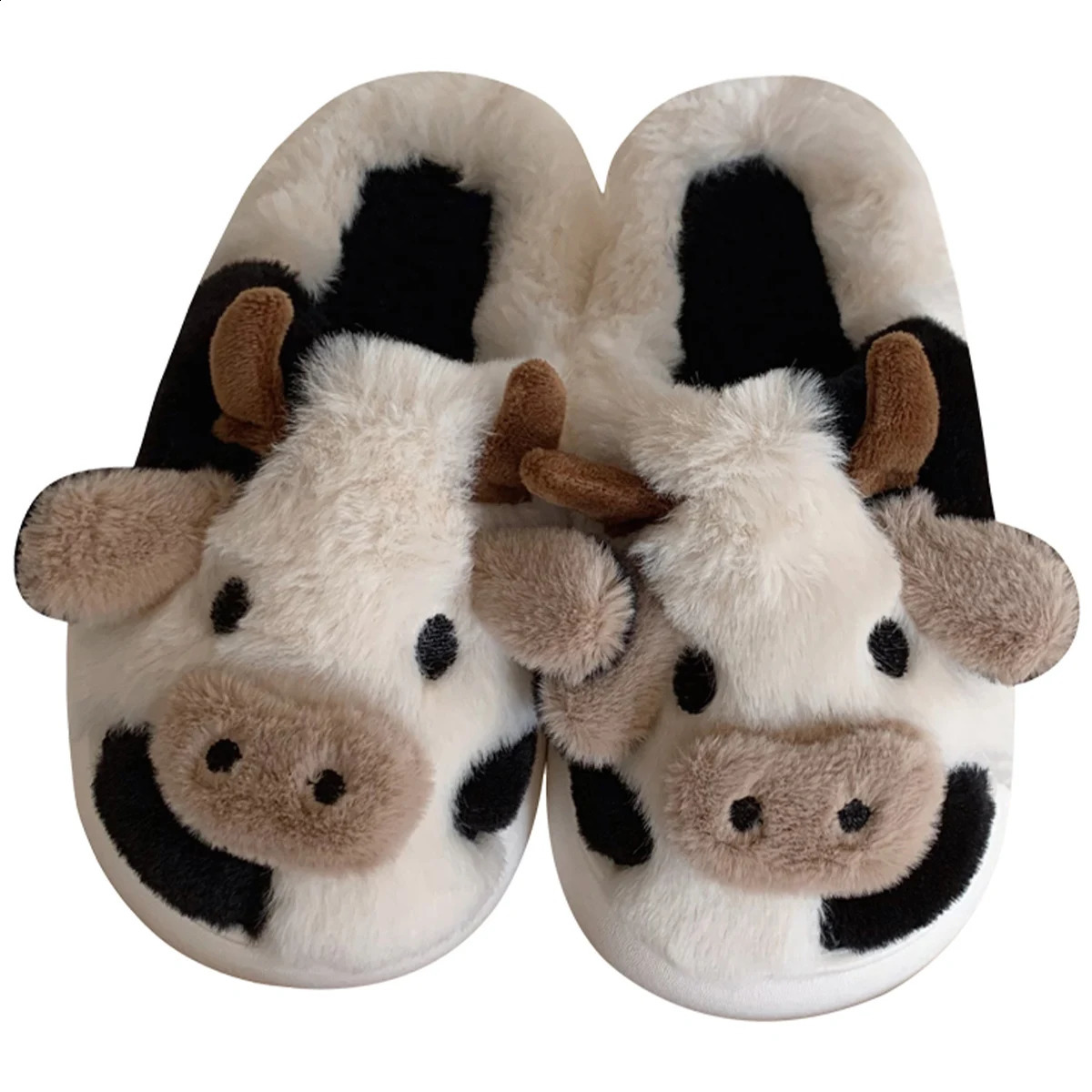 Cute Cow Winter Children Slipper Soft Heel Platform Fur Warm Indoor Comfortable Home Fluffy Home Slippers 241223