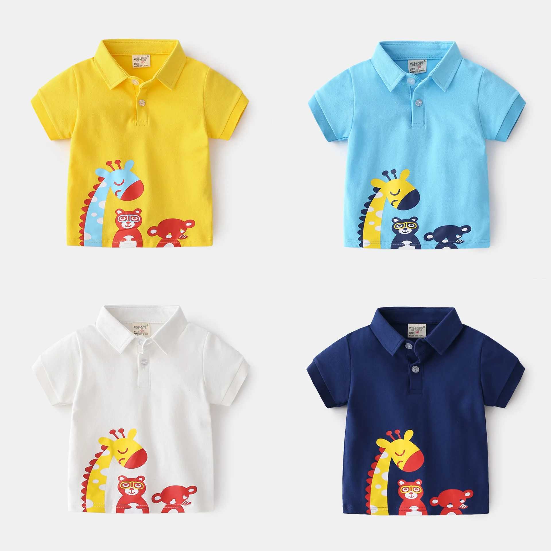 Summer boys short sleeved casual cotton printed T-shirt childrens contrasting polo shirt W241223