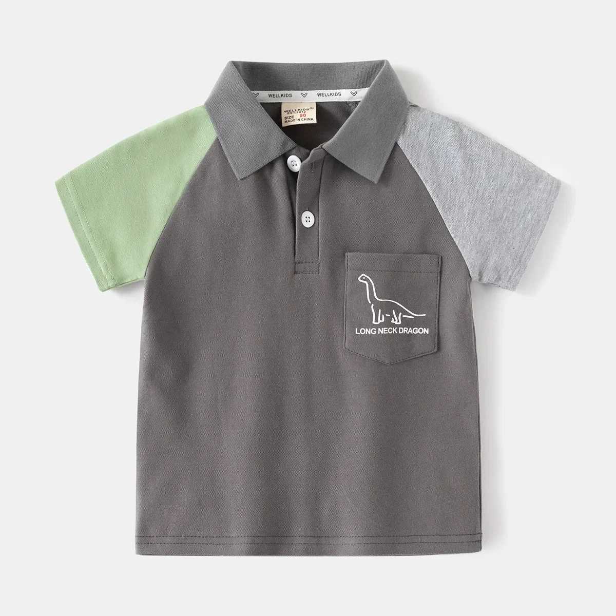 Summer boys short sleeved casual cotton color block T-shirt childrens printed polo shirt 3-8 years ago 2 colors W241223