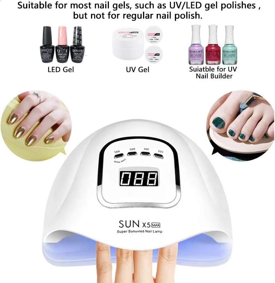 YIKOOLIN UV LED Nail Lamp Professional Nail Dryer Gel Polish Light UV Nail Light with 4 Timer Setting Curing Gel Toe Nails 241224