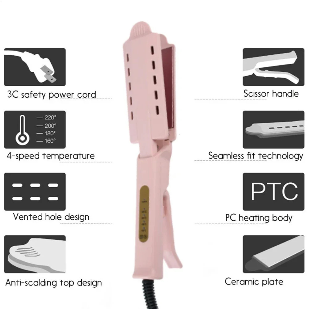 Wide Plate Ionic Flat Iron Pink Hair Straightener Adjustable Temperature 4 Gear Wet Dry Heats Up Professional Hair Straightener 241224