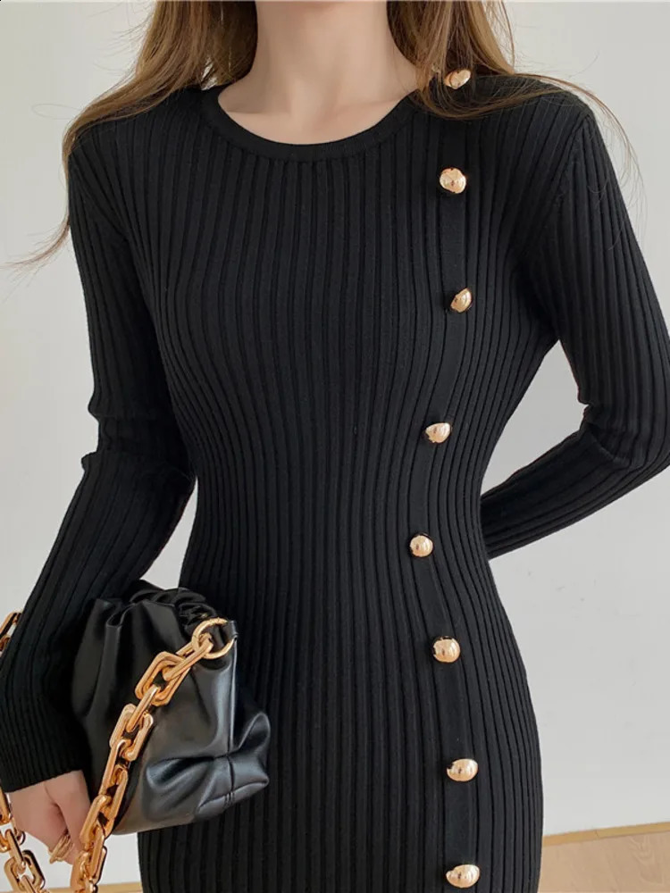 Autumn Warm Korean Fashion Woman Elegant Clothing Knitted Vintage Dresses Sweater Dress Femme Winter Vestido Feminino Thicken 241218