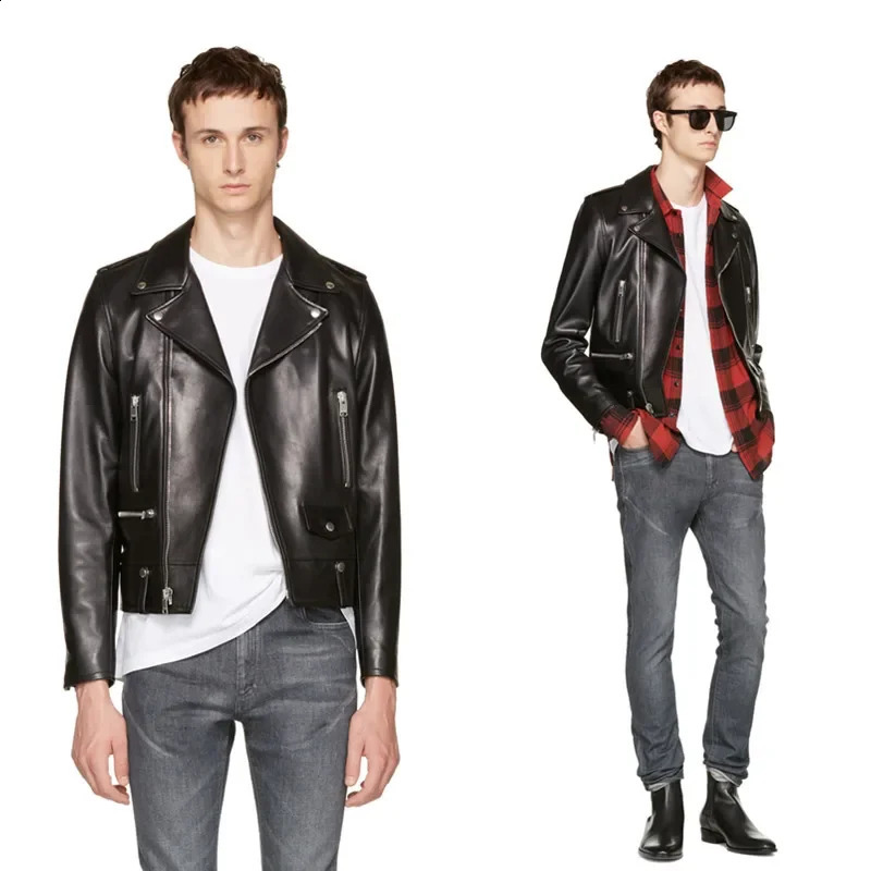 Lambskin Gd Same Style Mens Motorcycle Jacket Leather Jacket 241220