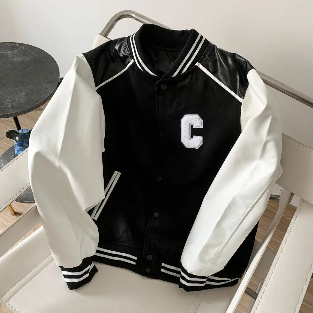 Teddy Leather Stitching C-word Wool Baseball Uniform Ce Home Letters Mens And Womens High-end Fashion Jacket 241220