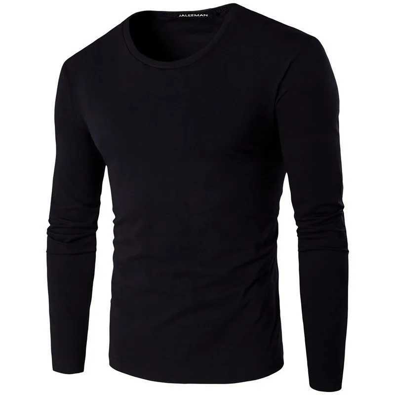 Mens plain weave premium cotton T-shirt basic T-shirt long sleeved ultra-thin solid color top O-neck W241223