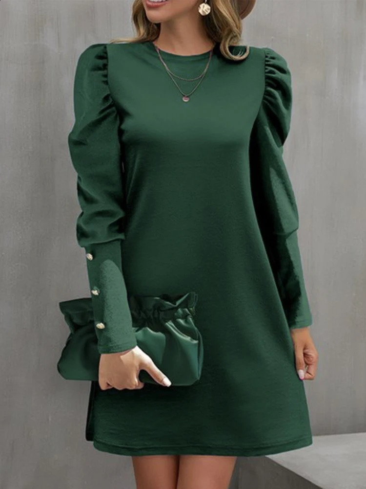 Autumn Elegant Party Dresses Woman Casual Loose Solid A Line Midi O Neck Long Sleeve Sweatshirts Female Black Dress 241218