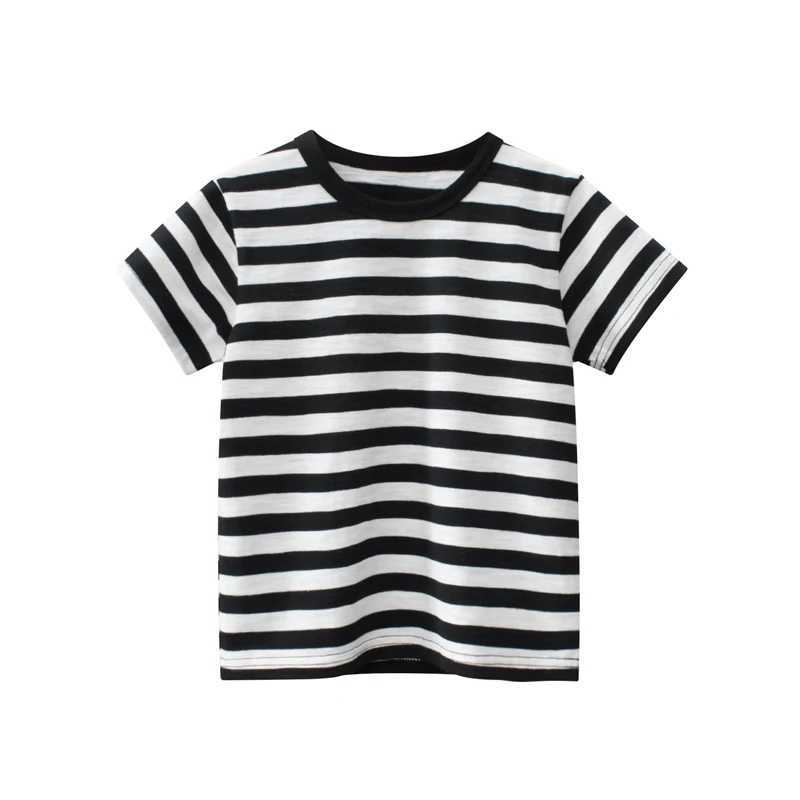 Boys 2023 summer striped T-shirt short sleeved shirt 2-7Y clothing shirt childrens pink black and white gray shirt O-neck black blue W241223