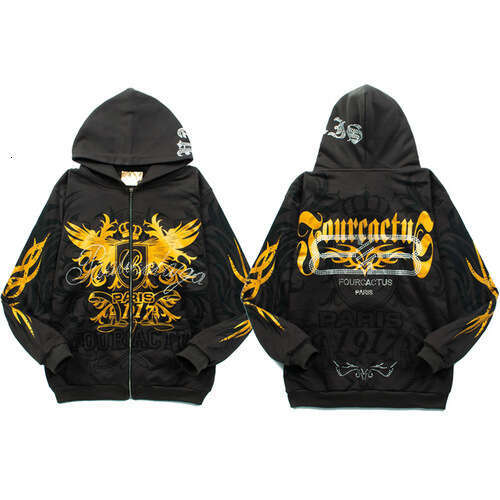 High Street Men's and Women's Winter New Gothic Letter Dark Style Zipper Long Sleeve Hoodie Coat