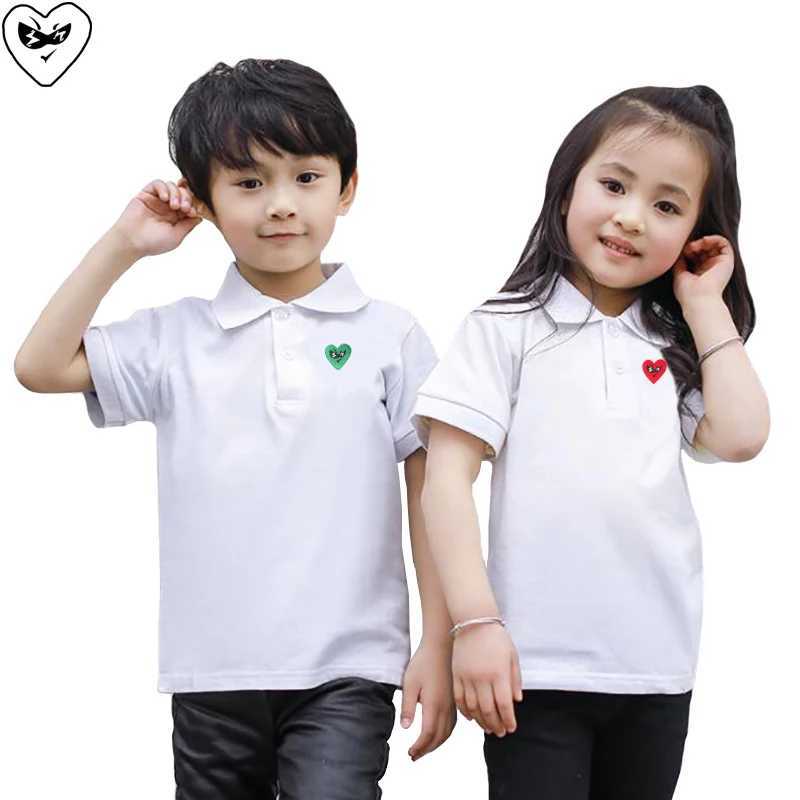 Break Egg Childrens Polo Shirt Summer Heart Embroidered Collar Short Sleeve Pure Cotton Straight Cotton Boys and Girls Polo Shirt W241223
