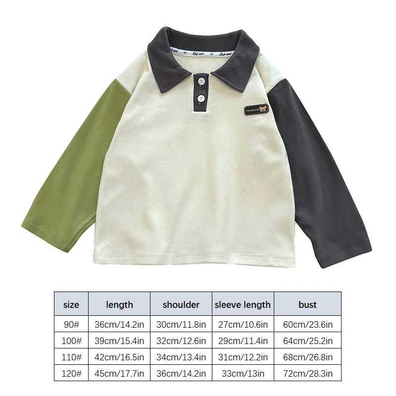 New childrens long sleeved polo shirt made of German velvet for boys and girls fashionable patch work autumn warm top lapel T-shirt childrens clothing