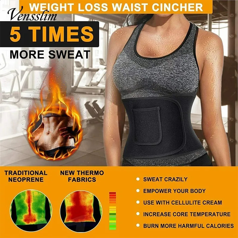 Vensslim Women Waist Trainer Belt with Pocket free adjustable Belly Trimmer Sauna Sweat Body Shaper Workout Girdle Shapewear 241224
