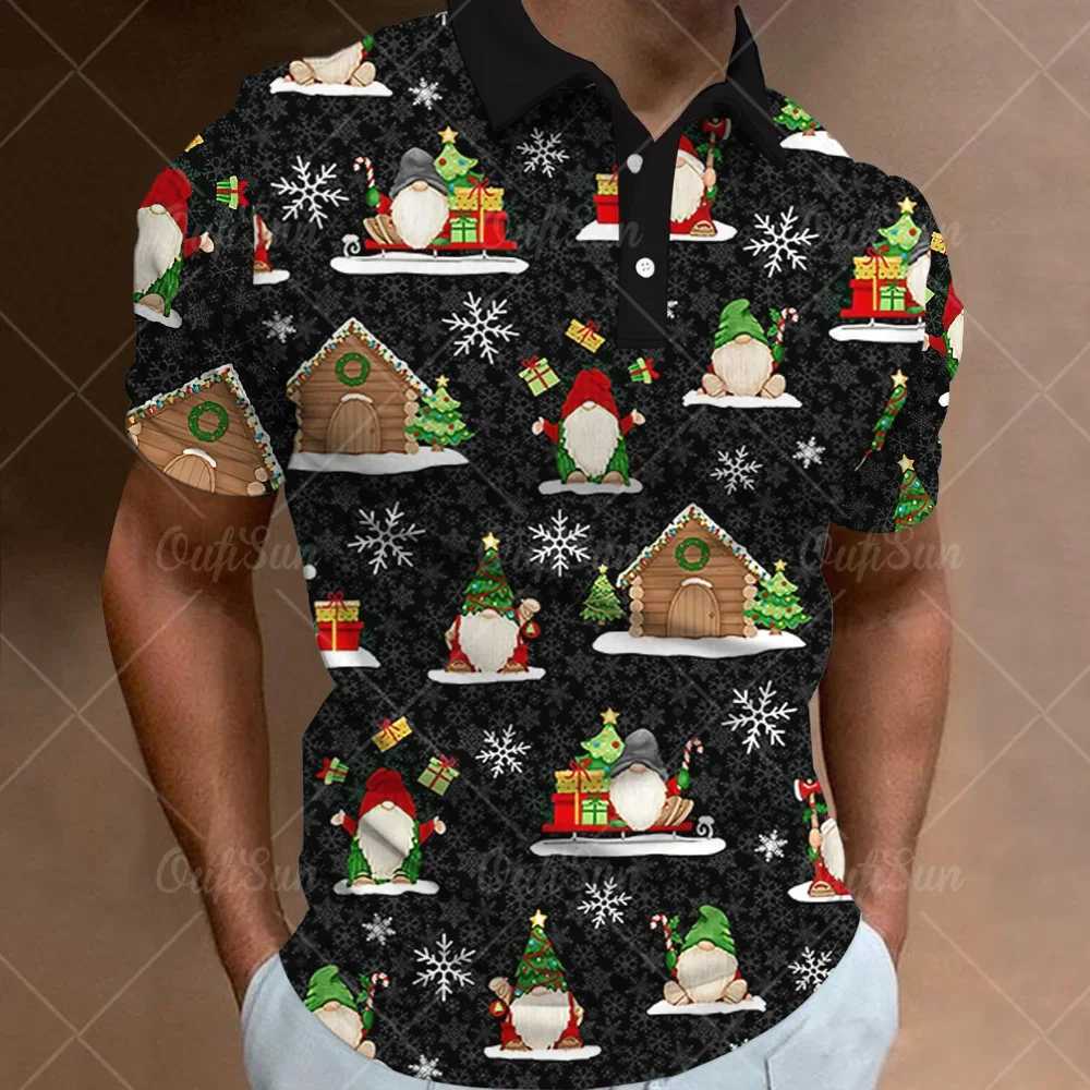 Simple mens polo T-shirt 3D Christmas print high-quality mens clothing loose oversized street shirt designer short sleeved shirt W241223