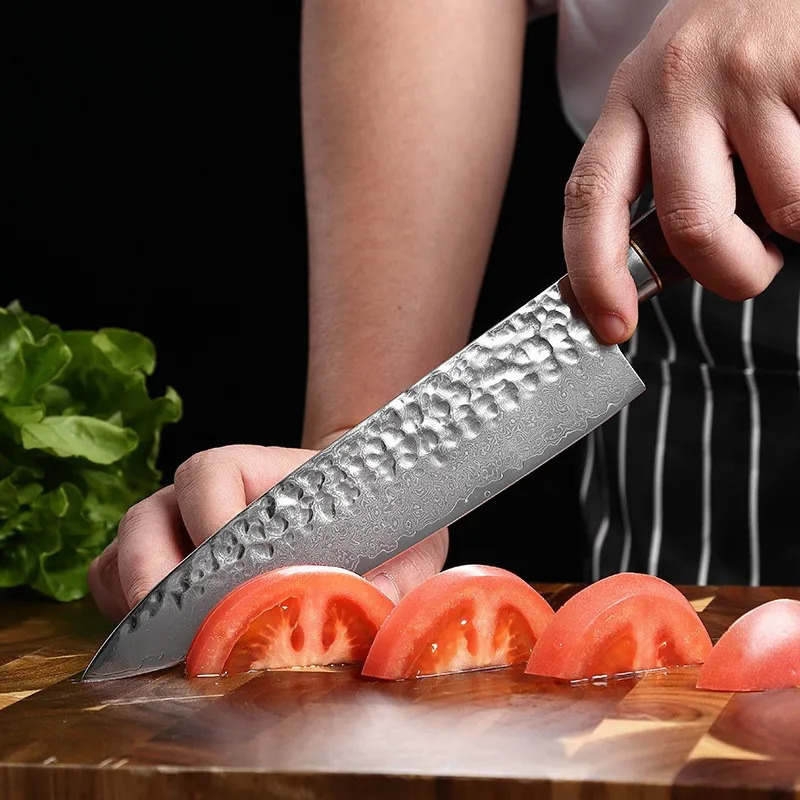 Chefs Knife 67th Floor Damascus Vg10 Kitchen Knife Stainless Steel Slicer with Redwood Handle Western Kitchen Cooking 241224