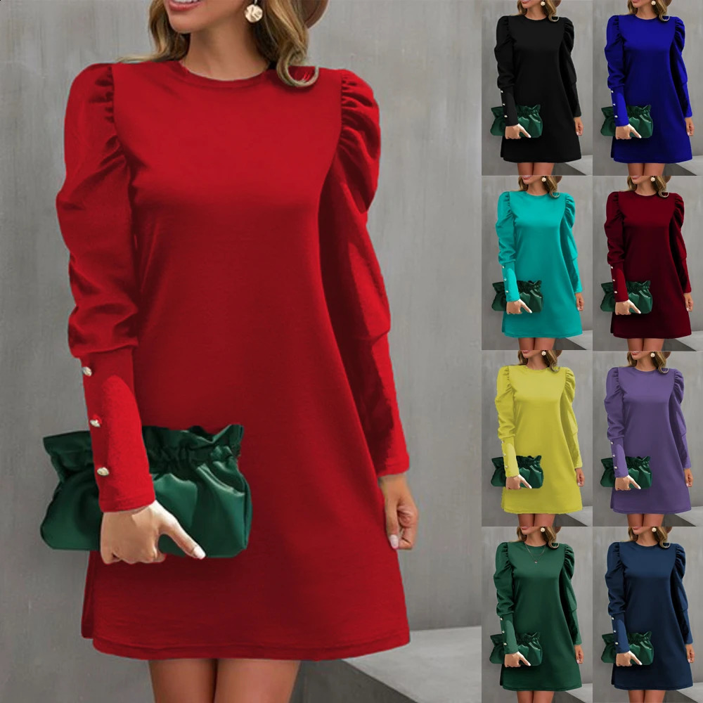 Autumn Elegant Party Dresses Woman Casual Loose Solid A Line Midi O Neck Long Sleeve Sweatshirts Female Black Dress 241218