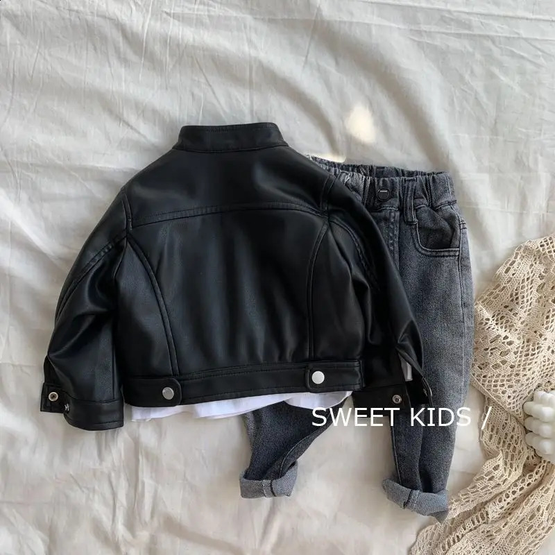 Spring Autumn Boys Leather Jackets For 1-6 Years Classics Handsome Baby Boy Pu Outerwear Kids Clothing Zipper Fly Coats 241223