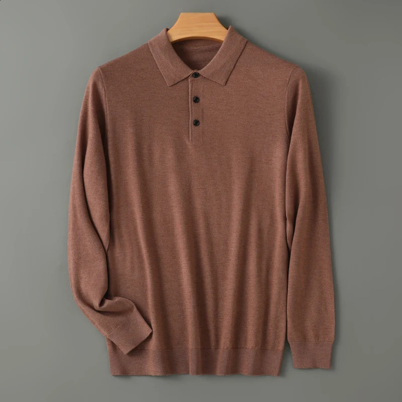 Mens Merino wool sweater with polo neck and floral autumn cashmere knitted loose mens shirt top warm and soft 241223