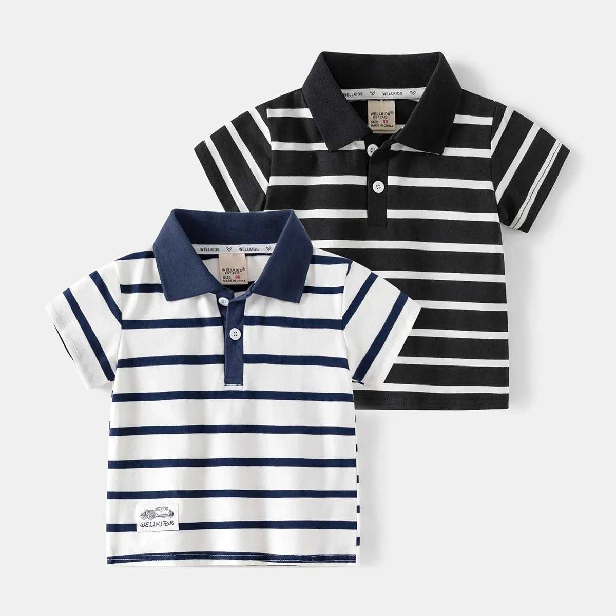 Mens polo shirt short sleeved striped childrens summer top wearing childrens T-shirt soft boy shirt clothing 4-6Y W241223