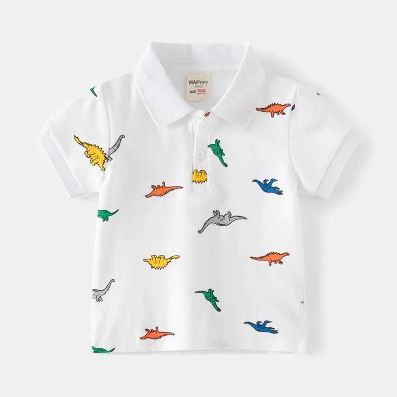 Summer boys short sleeved T-shirt childrens polo shirt dinosaur print smooth and breathable cotton 2 colors 3-8 years old W241223