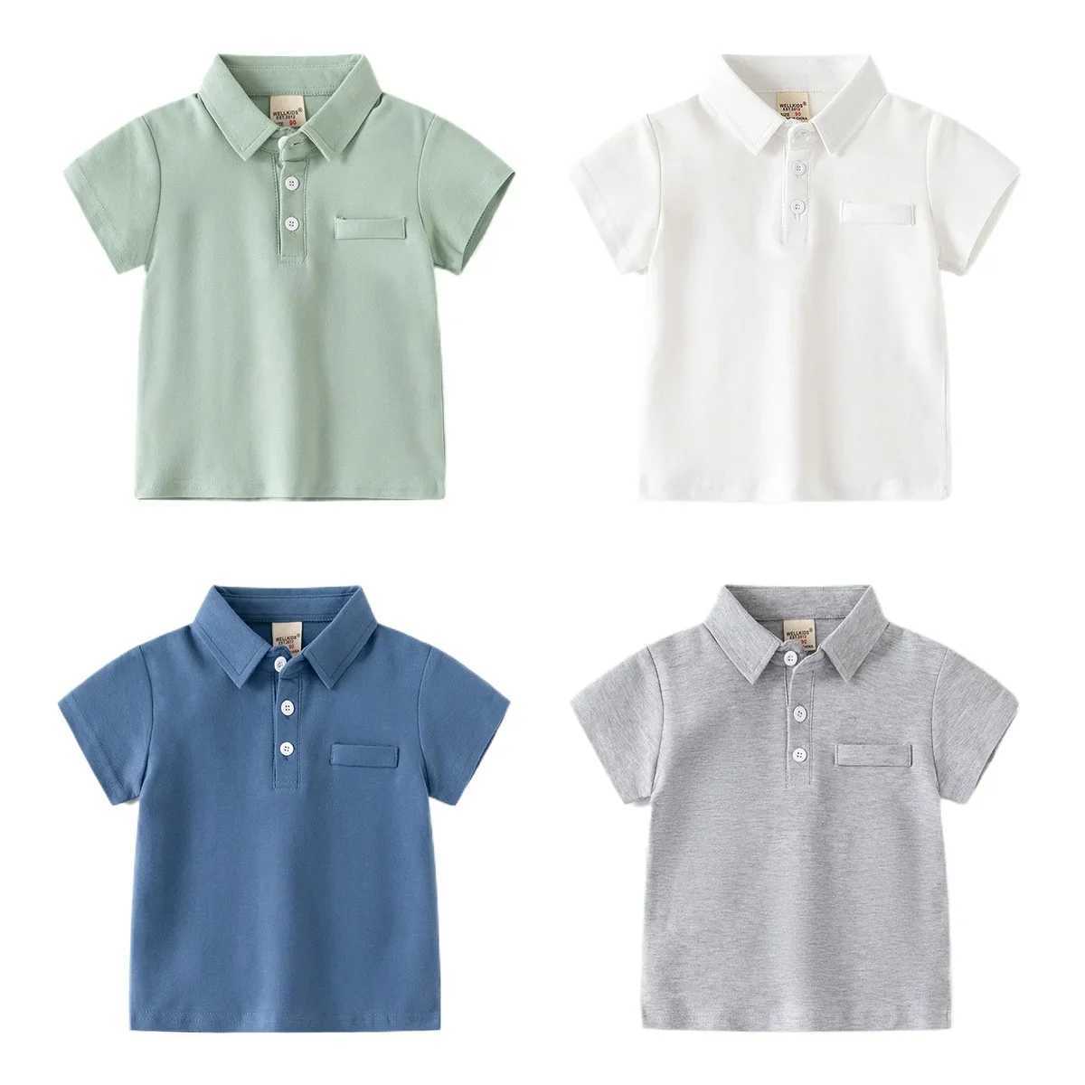 Summer boys short sleeved casual cotton solid color T-shirt childrens loose polo shirt 3-8 years to choose from 4 colors W241223
