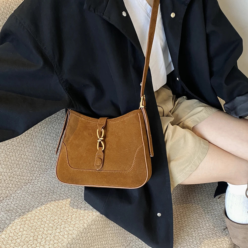 Faux Suede Shoulder Bag Autumn and Winter Vintage Womens Bag Suede Retro Handbag Purse Fashion Crossbody Bags Casual Work Bag 250103