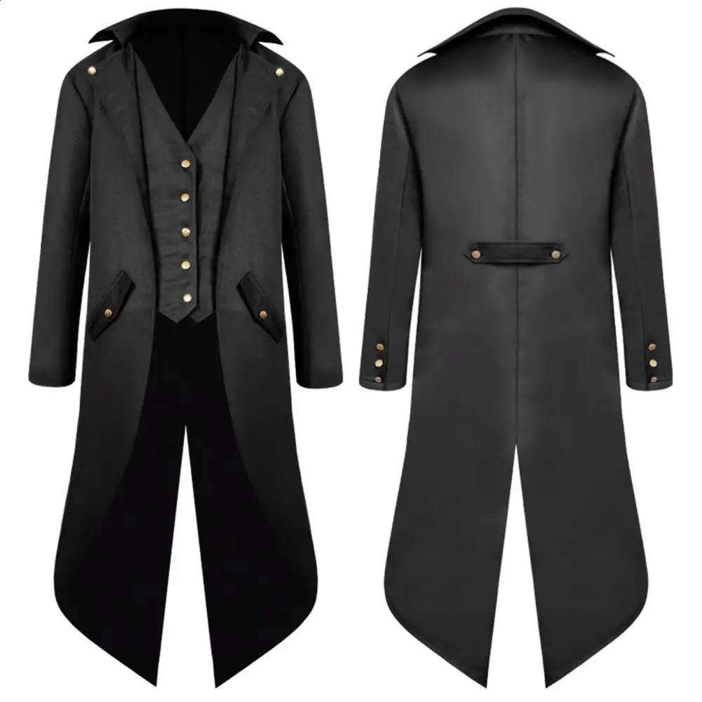 Gentleman Tailcoat Gothic Outerwear Single Breasted Split Tuxedo Coat Steampunk Medieval Victorian Cosplay Halloween 241220