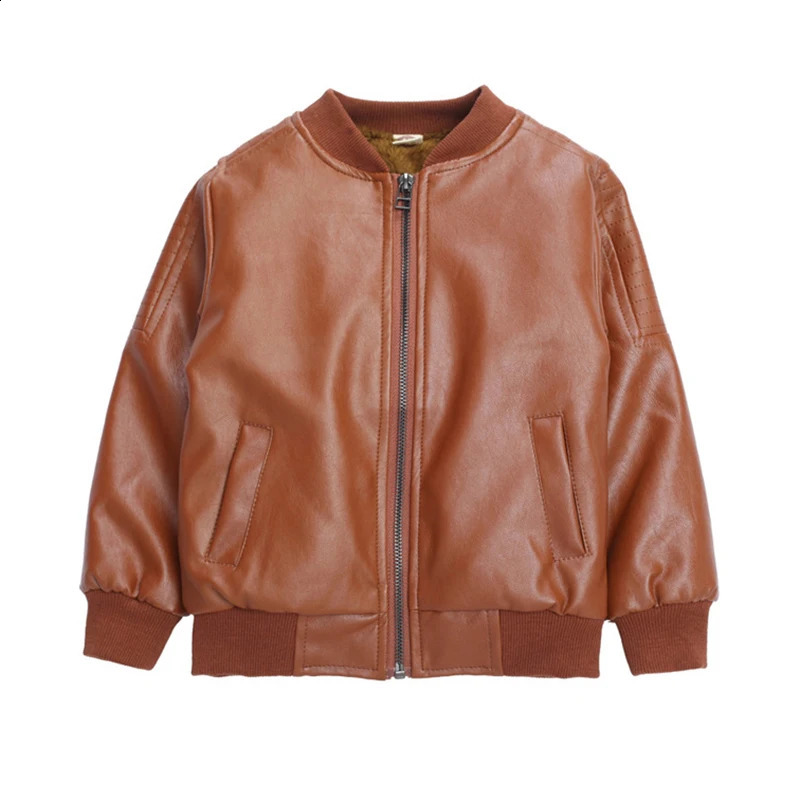 Plus Velvet Warm Autumn Winter Leather Jacket For Boys Coat Fashion Waterproof Children Outerwear 2-13 Year Teenage Kids Clothes 241223