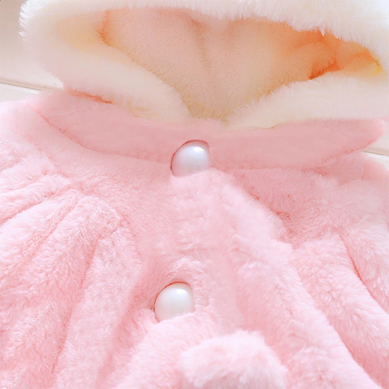 Autumn Winter Outerwear Baby Girl Clothes Korean Cartoon Cute Fleece Hooded Warm Shawl born Jackets Kids Coats BC1898-1 241223