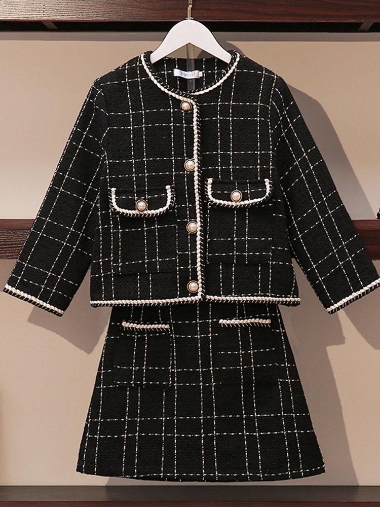 Autumn Winter 2 Short Woolen Tweed Jacket Coat & Bodycon Mini Skirt Set Women Two Piece Outfits