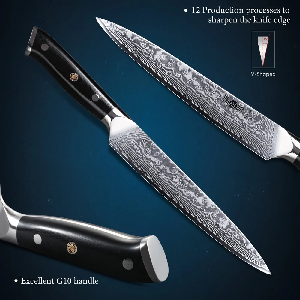 YIZEMA 8-inch professional carving knife Japanese Damascus steel slicing knife sharp meat filling salmon kitchen knife 241224