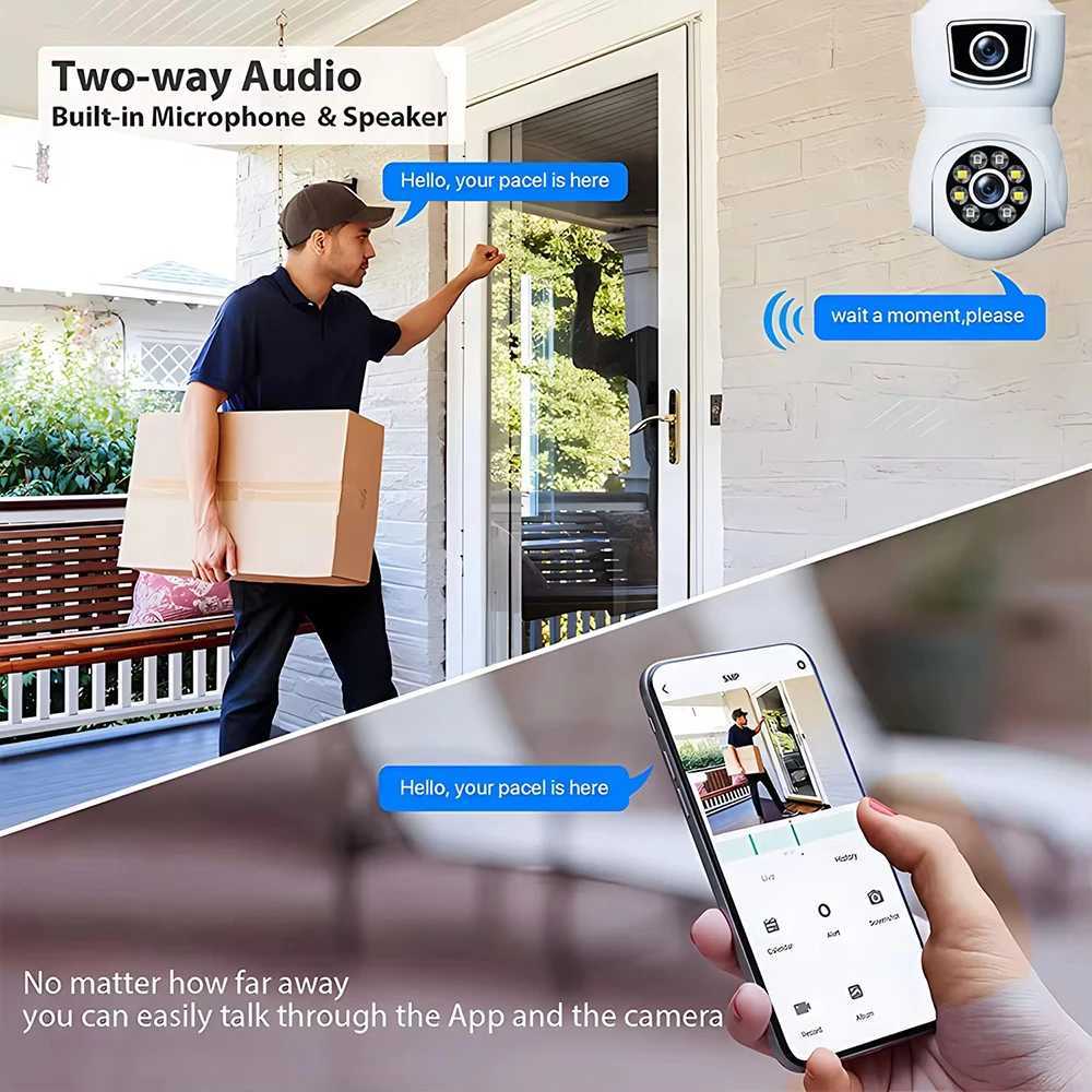 E27 Bb WiFi Camera 4K 8MP Dual Lens Dual Sn Auto Tracking Two Way Au Color Night Vision Outdoor Security Camera v380pro Z241224