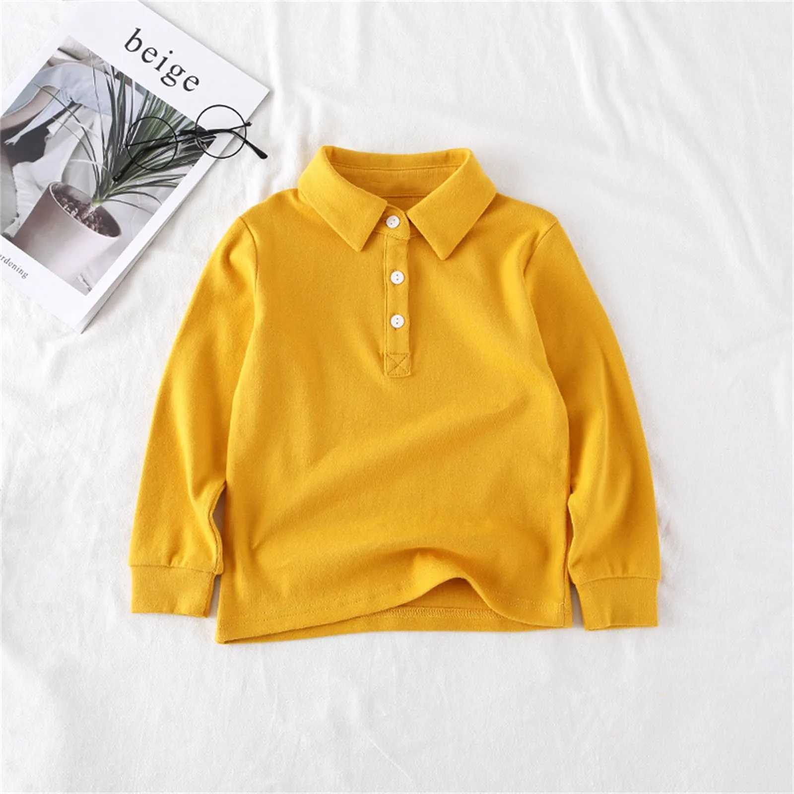 Childrens polo shirts boys and girls spring clothing lapel long sleeved T-shirts basic cotton tops childrens plain weave childrens clothing W241223