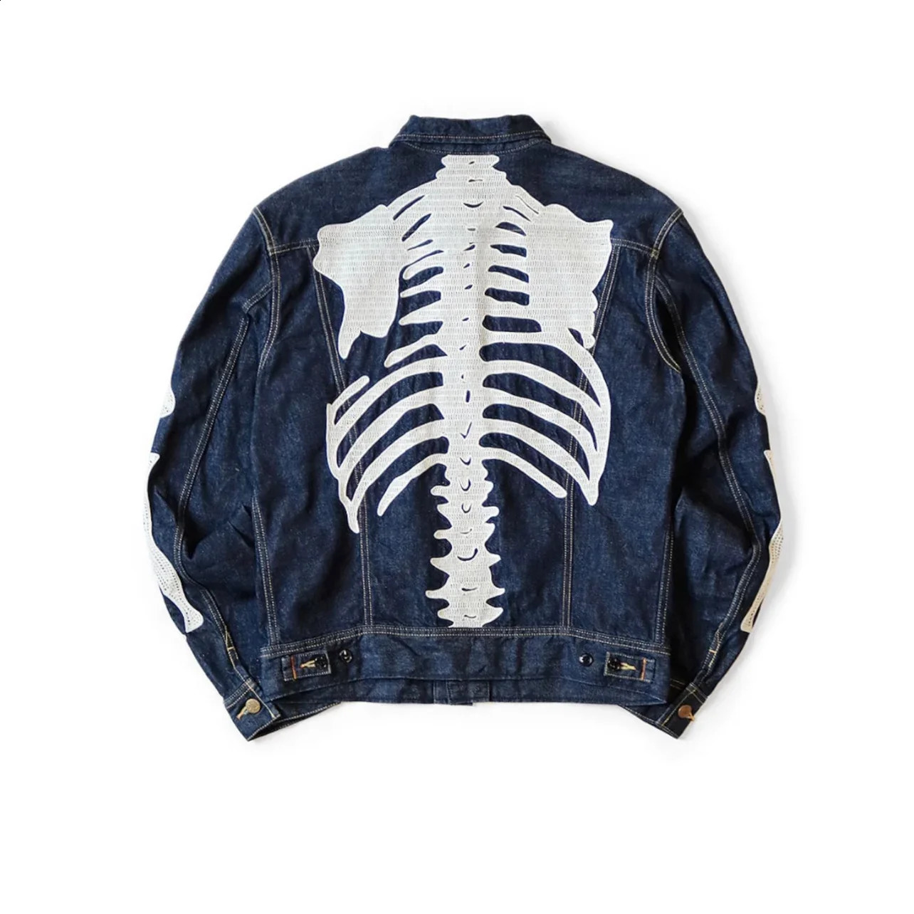 24SS KAPITAL Hirata Hiroshi Japanese Dark Blue Denim Lapel Bone Embroidery Loose Jacket High Quality Men Coats 241223