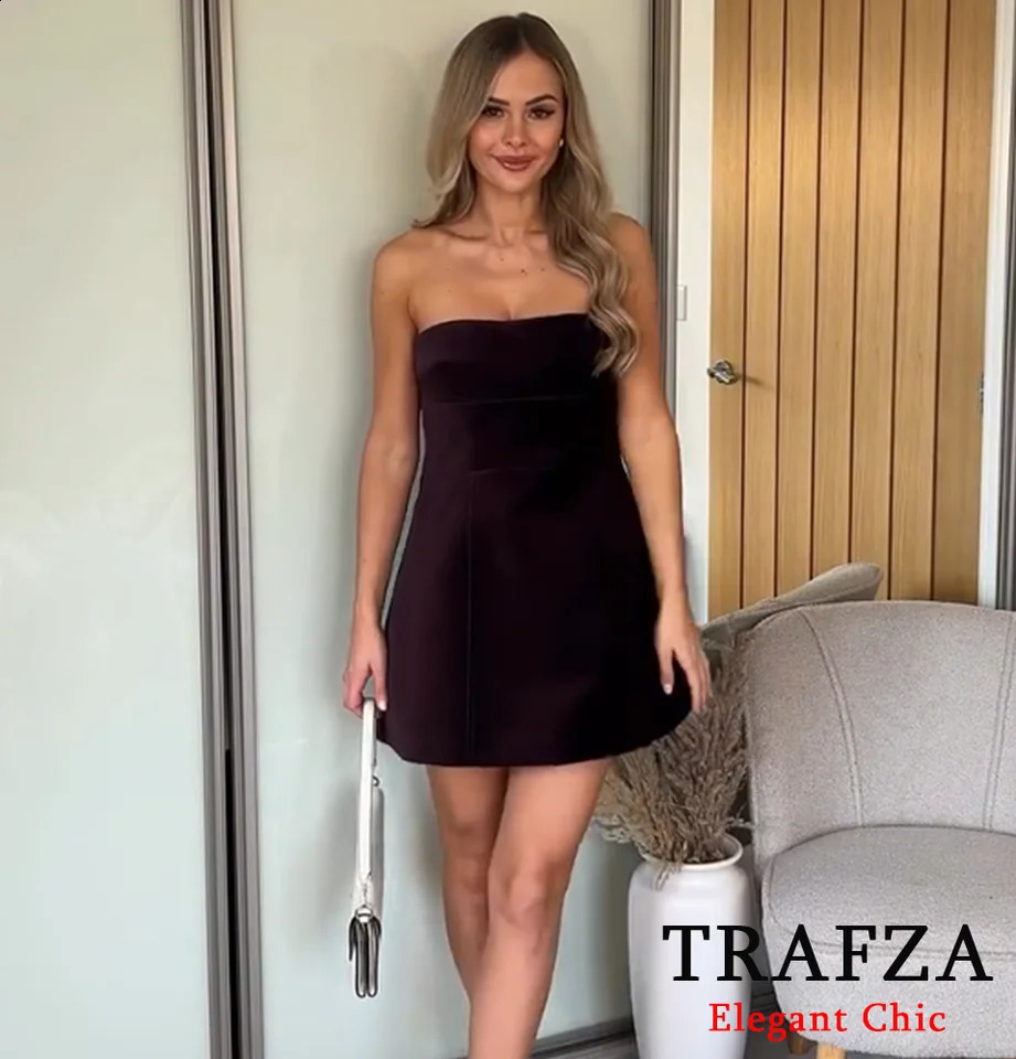 TRAFZA Womens Elegant Velvet Dress with Bow Tube Retro Dress Lined with Fashion Dinner Date Party Sexy Dress 241223