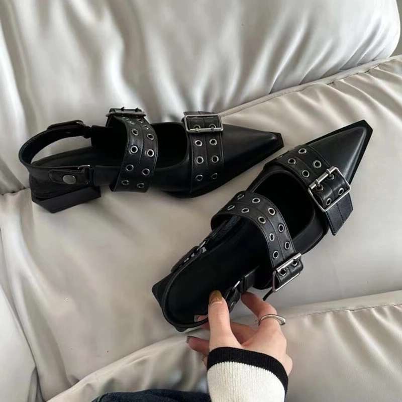 New 2024 Women Chunky Sandals Summer Fashion Mid Heels Pointed Toe Party Brand Casual Shoes Mujer Slippers atos htrghgfd