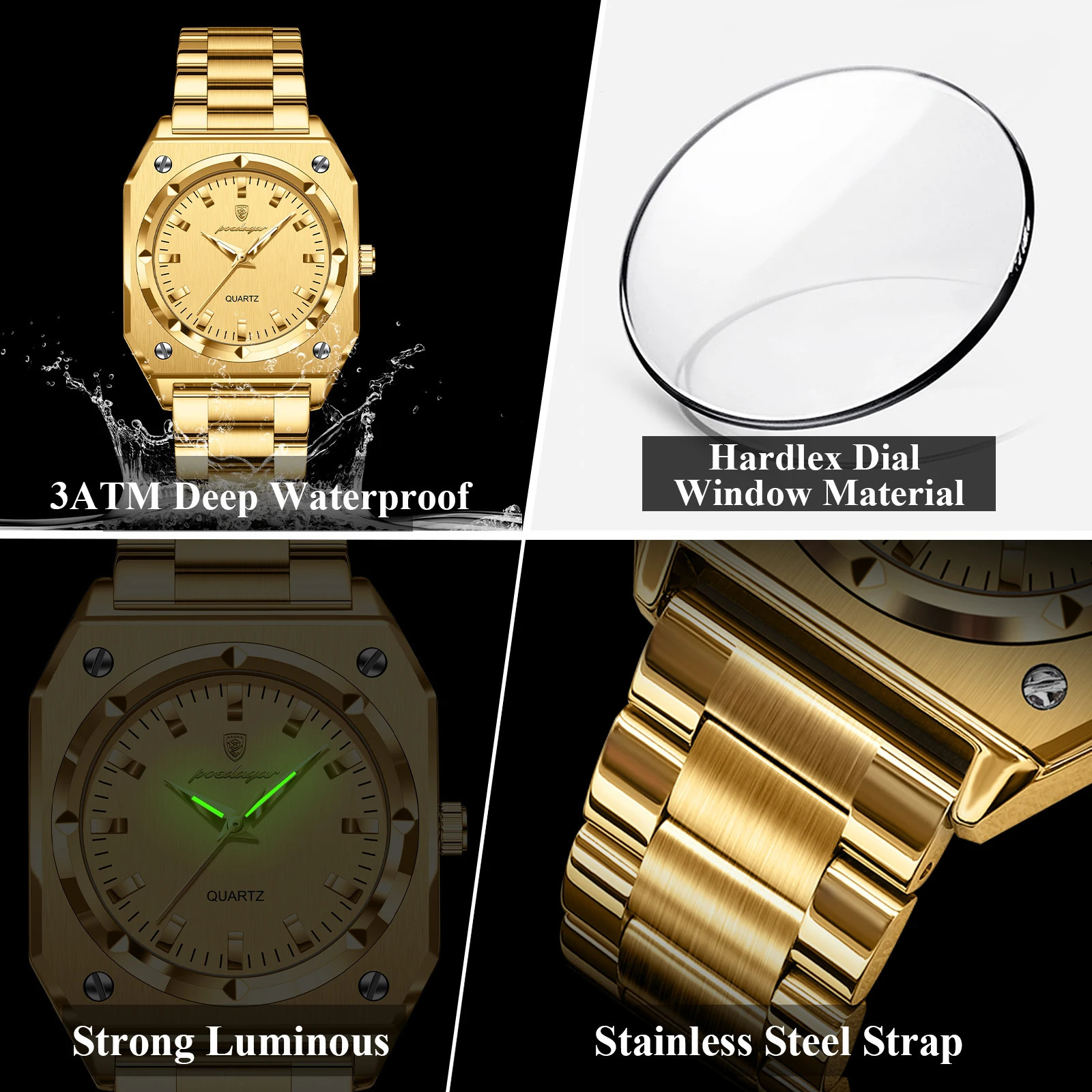 POEDAGAR Luxury Elegant Square Ladies Watch Waterproof Luminous for Woman Stainless Steel Quartz Womens Watches Relojbox 241220