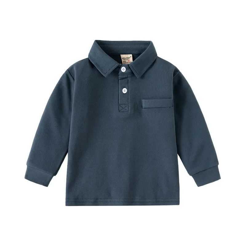 Boys autumn spring long sleeved pure white gray polo shirt childrens clothing 3 4 5 6 7 8 9 years old childrens top clothing direct shipping W241223
