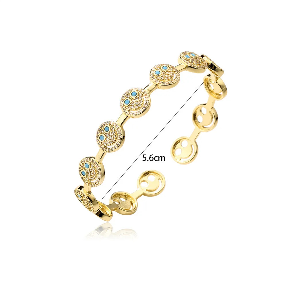 TrendMen Hiphop Rock Smiling Laugh Face Copper Zirconia Bangles For Men Gold Color Metal Crystal Party Wristlet Jewelry Gifts 241224