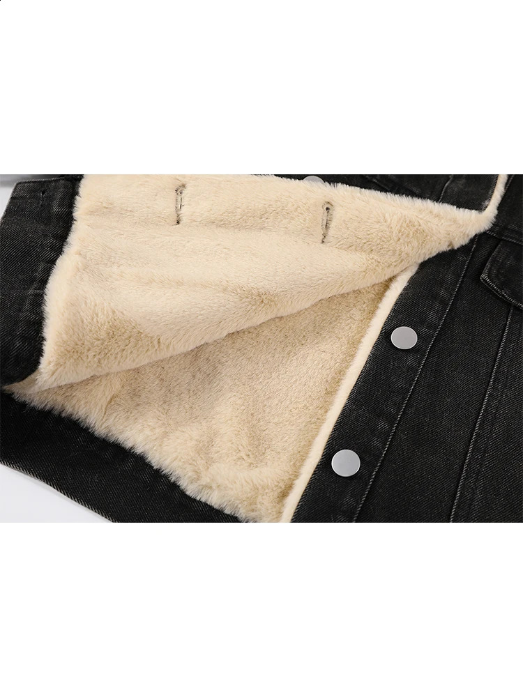 Winter Women Korean Sailor Collar Thick Lambs Wool Jean Jacket Warm Outwear 2000s Vintage Harajuku Denim Coat Old Money Tomboy 241218